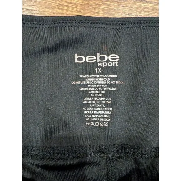 BEBE Sport Logo Rainbow Lites Black Capris Sz 1X Women's Work out High Waist - Picture 2 of 9